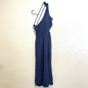 Anrabess Blue One Shoulder Smocked Midi Dress Size S
